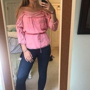 Pink flowy off the shoulder top